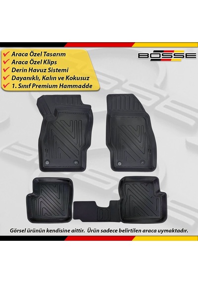 Opel Corsa E Paspas Araca Özel 2014 - 2019 Arası İçin Derin Havuzlu Paspas Bosse North Serisi