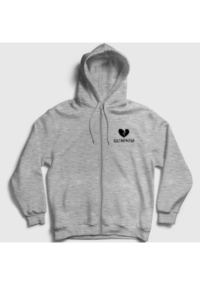 Presmono Unisex Broken Heart Xxxtentacion Fermuarlı Kapüşonlu Sweatshirt Gri Melanj