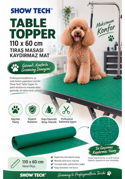 Showtech Köpek Tıraşı İçin Masa Kaydırmaz Mat - 110 X 60 Cm Yeşil