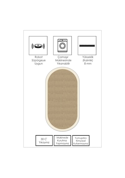 West Home Makinede Yıkanabilir Kaymaz Taban Leke Tutmaz Oval Yolluk Ev Dekorasyonu İçin Hasırlı Kesme Yolluk 455 Beige Oval Yolluk