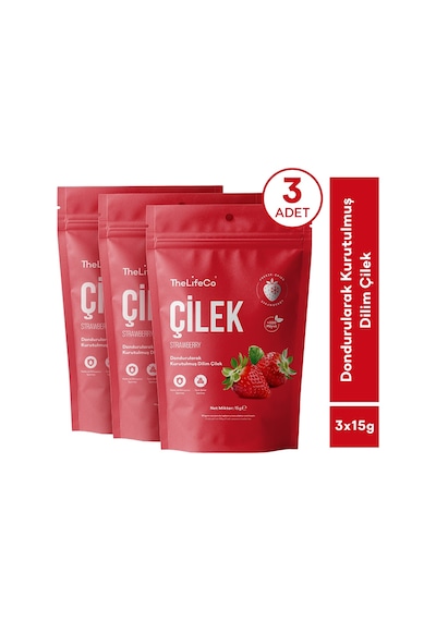 Thelifeco Freeze Dried - Dondurularak Kurutulmuş Dilim Çilek 3'lü Paket 45 G