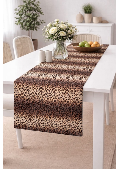 Babyface Kumaş Desenli Dijital Baskı Masa Runner 40x140 Cm Astarlı Leopar