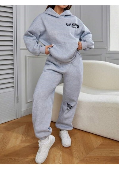 Gri East Hampton Baskılı Kapüşonlu Sweatshirt Ve Eşofman Altı Eşofman Takımı Gri Gri East Hampton Baskılı Kapüşonlu Sweatshirt Ve Eşofman Altı Eşofman Takımı Gri