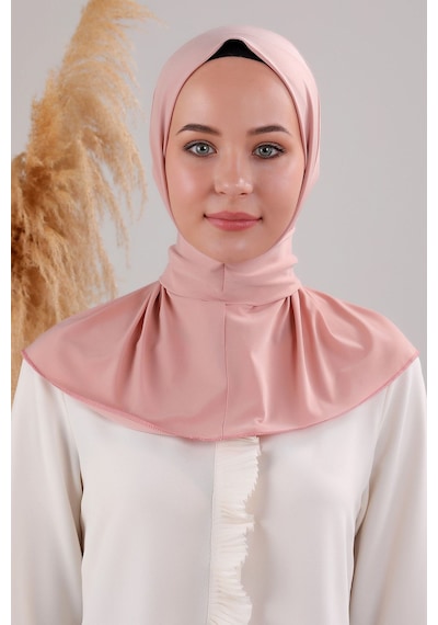 Melodi Scarf Kadın Tesettür Pratik Çıtçıtlı Sandy Deniz Havuz Uyumlu Fular Hazır Bone Pudra Pudra