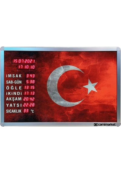 Ezan Okuyan Saat Türk Bayrağı Baskılı