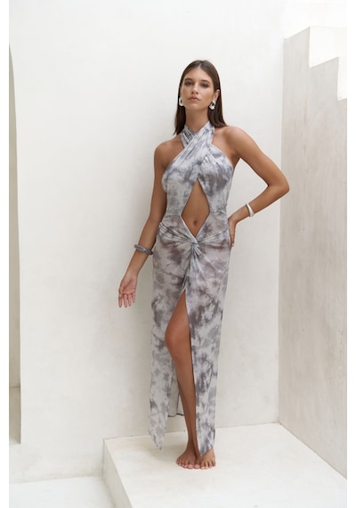 Mai Collection Mai Studios Co. Enonireh Dekolteli Gri Uzun Elbise Gri