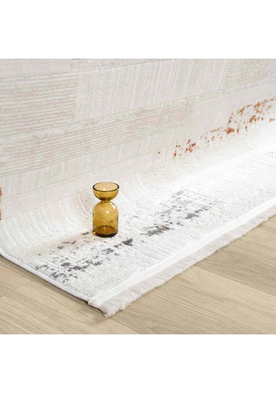 Beyaz Çok Renkli Yatay Blok Desenli Modern Halı - Nd5114mv