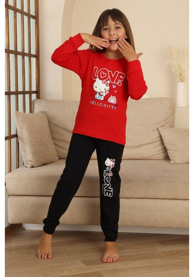 Miniğimin Cicileri Hll Kty Love Baskılı Kız Çocuk Pijama Tak... Kırmızı