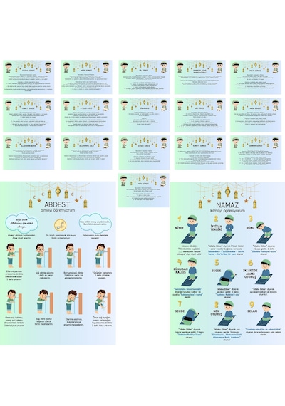 Çocuklar İçin Namaz Ve Abdest Posterleri, Sure Ve Dua Ezber Kartları Erkek