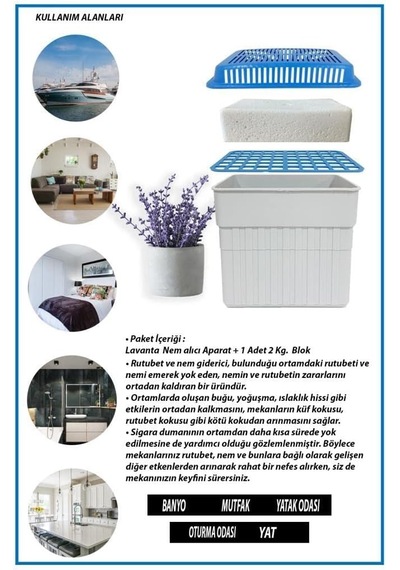 Rutubet Giderici Nem Alma Cihazı Üçgen Kokulu 2kg Lavanta Diğer