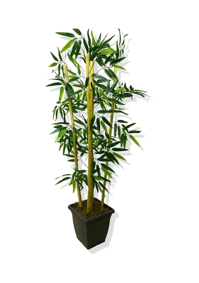 Cihan Çiçekçilik Yapay Bambu Ağaç 110 Cm 5 Bambulu Siyah Saksı Beyaz- Yeşil