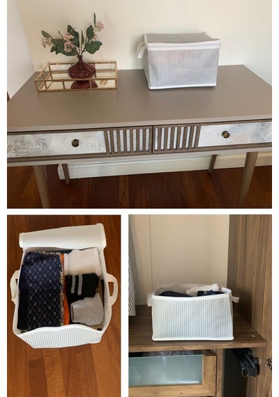 3 Adet Çorap Havlu Iç Çamaşırı Sütyen Düzenleyici Mini Hurç 30x20x18 Cm - Tela - 5 - 30 X 20 - Beyaz Diğer
