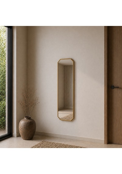 Modern Banyo Aynası 120x40 Cm Minimalist Dekoratif Duvar Aynası Modelleri Altın