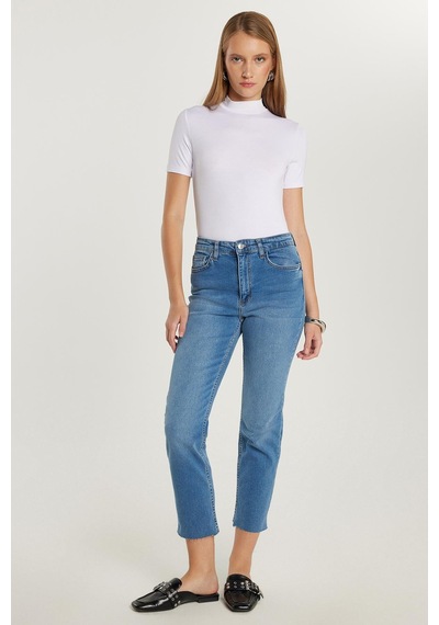 Tudors Kadın Slim Fit Dar Kesim Kısa Boru Paça Mavi Jean Kot Pantolon-34697 Mavi