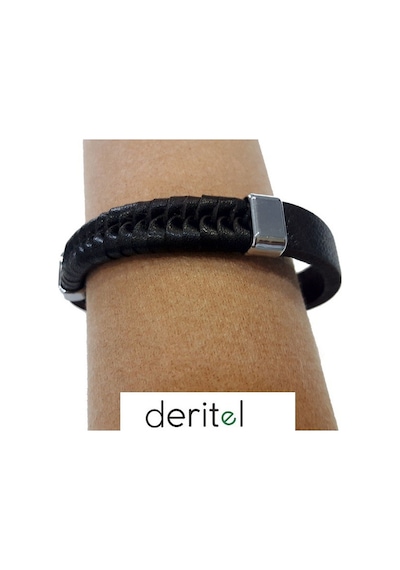Deritel Siyah Örmeli Bileklik Hakiki Deri Çok Renkli