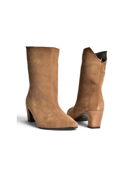 Fox Shoes Z654580061 Vizon Hakiki Deri Süet Kalın Topuklu Kadın Bot