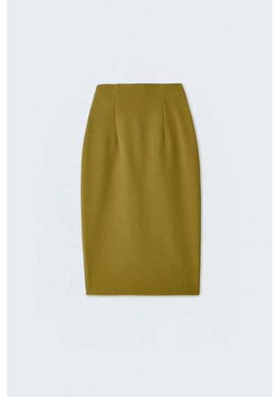 Sateen Düz Kalem Etek - Yağ Yeşili-137385