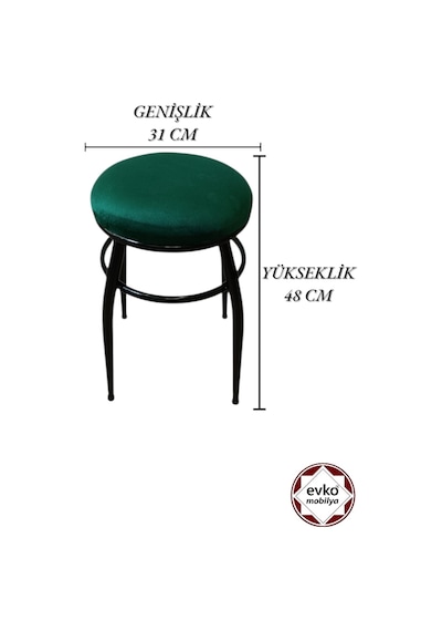 Evko Mobilya Tabure, Bar Taburesi, 2'li Tabure,siyah Ayaklı-yeşil