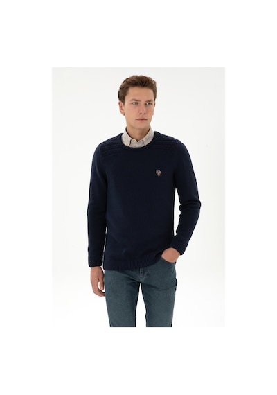 U.S. Polo Assn. Erkek Slim Fit Bisiklet Yaka Lacivert Kazak 50314975-VR033