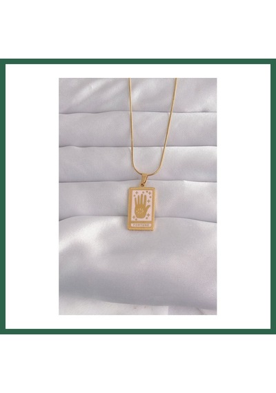 Bezos 316l Çelik Gold Renk Pembe Mineli El Figür Tarot Kolye Bzs01