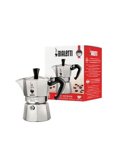 Moka Express: 2 Cups Ocak Üstü Espresso Pişirici - 90ml - Gümüş Renk - Alüminyum Gövde - Patentli Güvenlik Valf