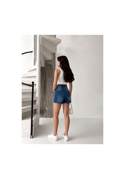 Kene Jeans Bacak Nakışlı Laci İşlemli Kısa Kot Şort Lacivert
