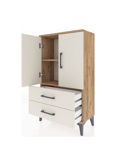 Arges Komodin 2 Raflı Tek Çekmeceli 2 Kapaklı 60x30x106 Çam-aytaşı Atlas Çam