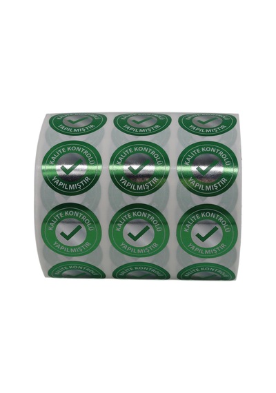 Metalize Kalite Kontrolü Yapılmıştır Etiketi 25mm Çap 2500 Adet Yan Yana 3 Lü Çok Renkli