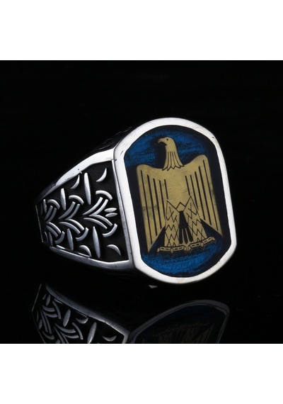 Fkgümüş 925 Ayar Gümüş Mısır Kartalı Motifli Erkek Yüzük Silver