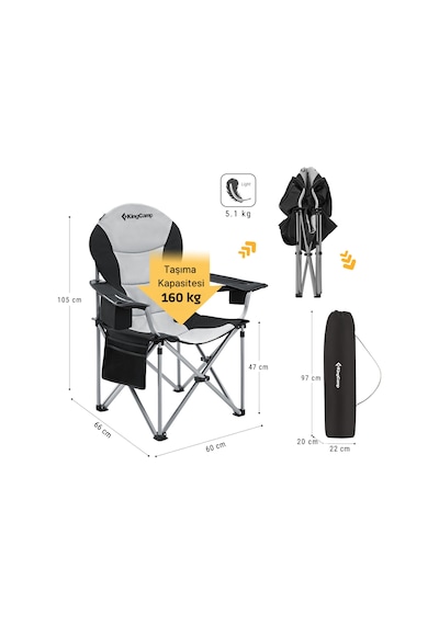 Kingcamp Cedar Deluxe Ultra Bel Destekli Kamp Sandalyesi Grey Gri
