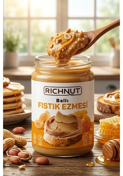 Ballı Fıstık Ezmesi 300 Gr Katkısız, Şekersiz, Doğal