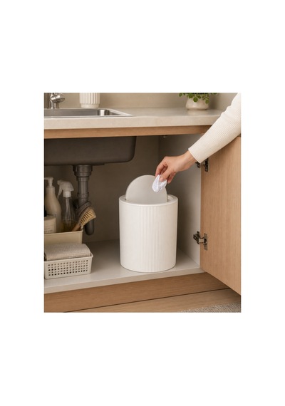 Novaflip Açılır Kapaklı Yuvarlak Çöp Kovası 6,25 L Kompakt & Modern Tasarım 22 19 Cm Beyaz