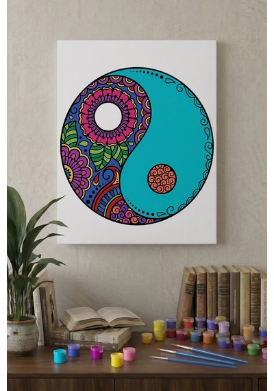 Yin Yang Desenli Mandala Tuval Boyama Seti 40x50 Cm