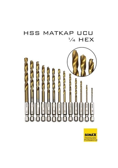 Zenvac Hss Matkap Ucu 1/4 Hex 13 Parça Hss Tungsten Karbür Matkap Uç 1.5-6.5mm Titanyum 722460 Zenvac29