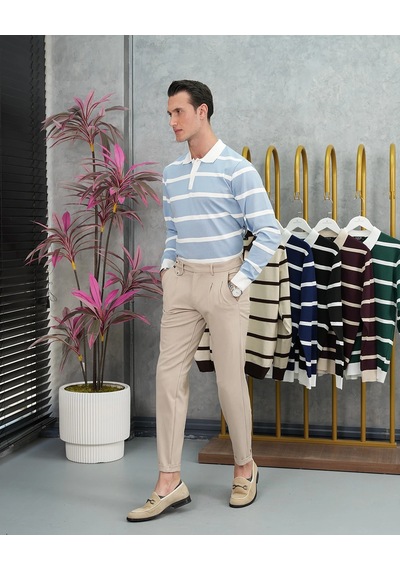 Modefendi Pamuk Likra Slim Fit Örgü Yatay Desen Yaka Şerit Detaylı Polo Yaka Kazak Bebe Mavi Modefendi Pamuk Likra Slim Fit Örgü Yatay Desen Yaka Şerit Detaylı Polo Yaka Kazak Bebe Mavi