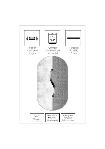 West Home Dijital Baskı Yıkanabilir Kaymaz Taban Leke Tutmaz Oval Mutfak Halısı Salon Halısı Ve Yolluk Wh 559 Grey Oval