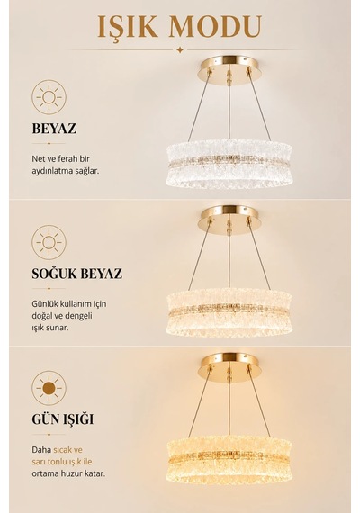 Modern Premıum Sarkıt Avize Gold Kasa Üç Renk Led Lüx Avize 88w Beyaz