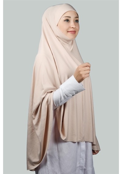 Altobeh Hazır Türban Peçeli Pratik Eşarp Tesettür Nikaplı Hijab - Namaz Örtüsü Sufle (5XL) - Bej