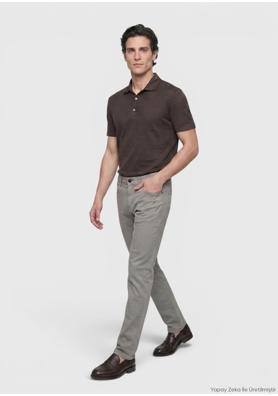 Ramsey Gri Dokuma Slim Fit Casual Pamuk Karışımlı Pantolon