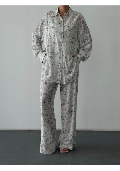 Quzu Batik Desenli Ekru Kadın Gömlek Gml01755