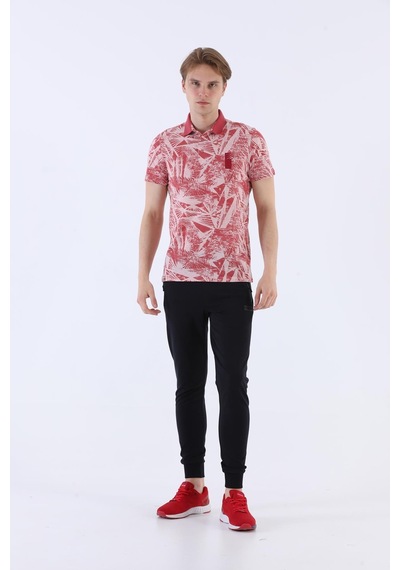 Maraton Sportswear Regular Erkek Polo Yaka Kısa Kol Beach Gülmelanj T-Shirt 20604-Gülmelanj Pembe Melanj