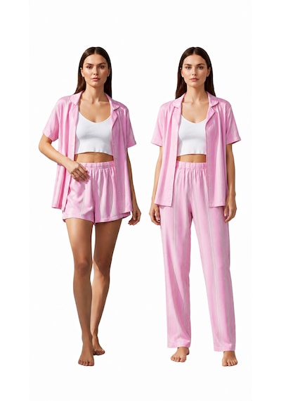 Divinus Pembe Çizgili Ev Giyimi 6 Lı Set Pantalon/şort/bluz/büstiyer/çorap/toka Divinus Pembe Çizgili Ev Giyimi 6 Lı Set Pantalon/şort/bluz/büstiyer/çorap/toka
