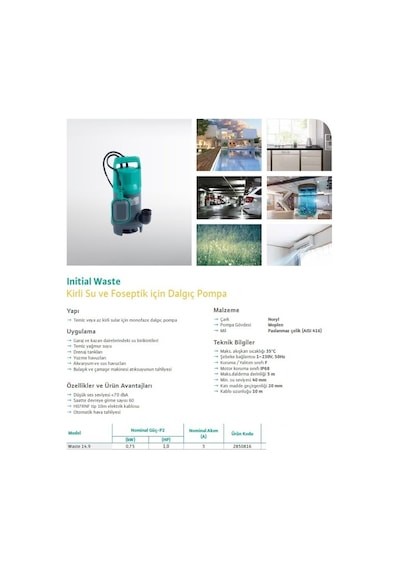 Wilo Waste 14.9 Dalgıç Pompa - Foseptik Sular Için - Flatörlü -