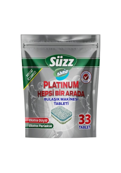 Süzz Aktif Platinum Hepsi Bir Arada Bulaşık Tableti 33'lü