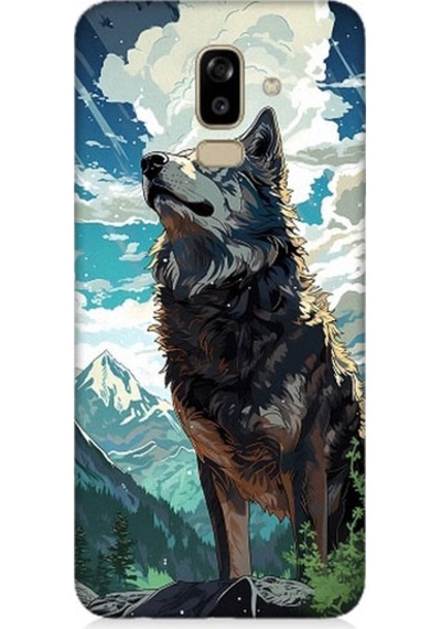 Samsung Galaxy J8 Uyumlu Fantastik Bulutlar Ve Kurt Desenli Silikon Kılıf