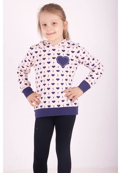 Toontoy Kız Çocuk Komple Kalp Desenli Sweatshirt Pudra