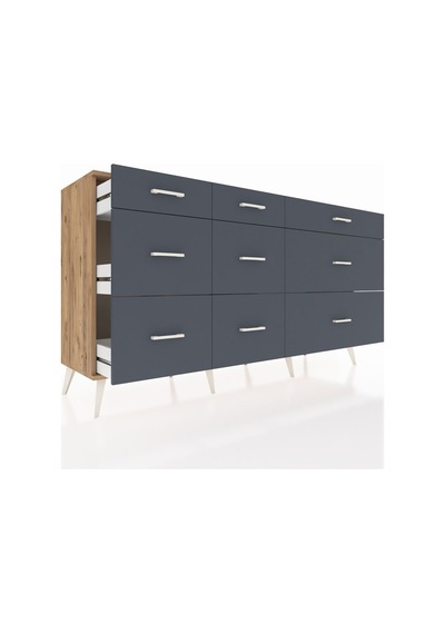 Kronos Konsol 9 Çekmeceli 176x59x99 Çam-çam/antrasit Atlas Çam/antrasıt - Atlas Çam