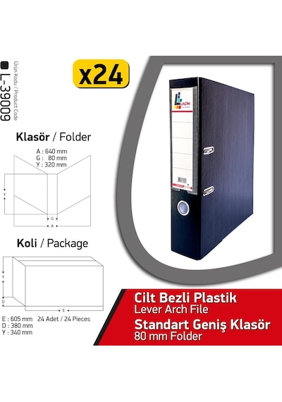 Laçin Klasör Siyah Geniş 24 Adet 1 Koli