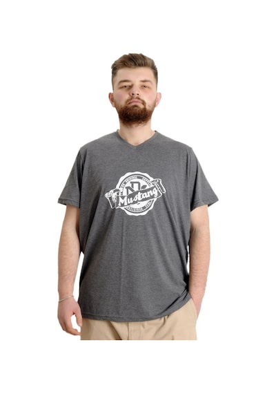 Mode Xl Büyük Beden Erkek V Yaka T-Shirt Mustang 23034 Antramelanj 001