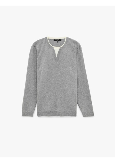 Koton Regular Fit Uzun Kollu Renk Kontrastlı Bisiklet Yaka Triko Kazak Gri 7wam70078ht
